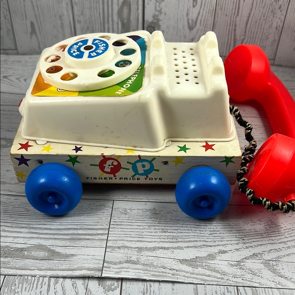 Vintage Fisher-Price Classic Chatter Telephone Toy with Wooden Base - Picture 3 of 8